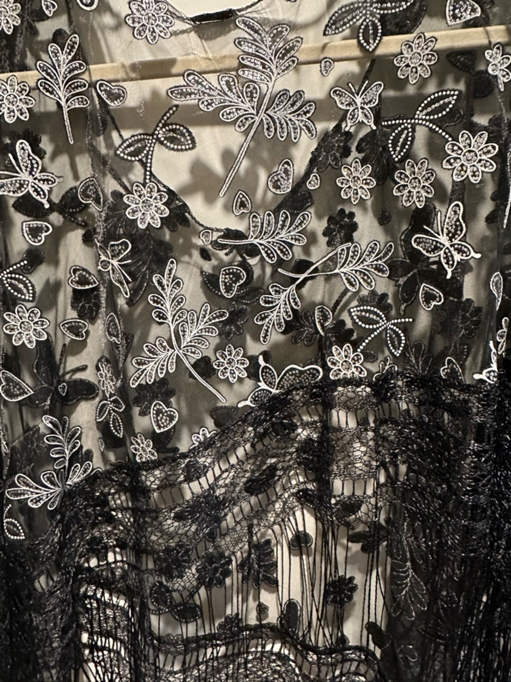 Black Sheer Embroidered Fringe Blouse - Picture 4 of 6